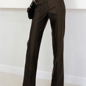 Commense Brown Faux Leather Pants